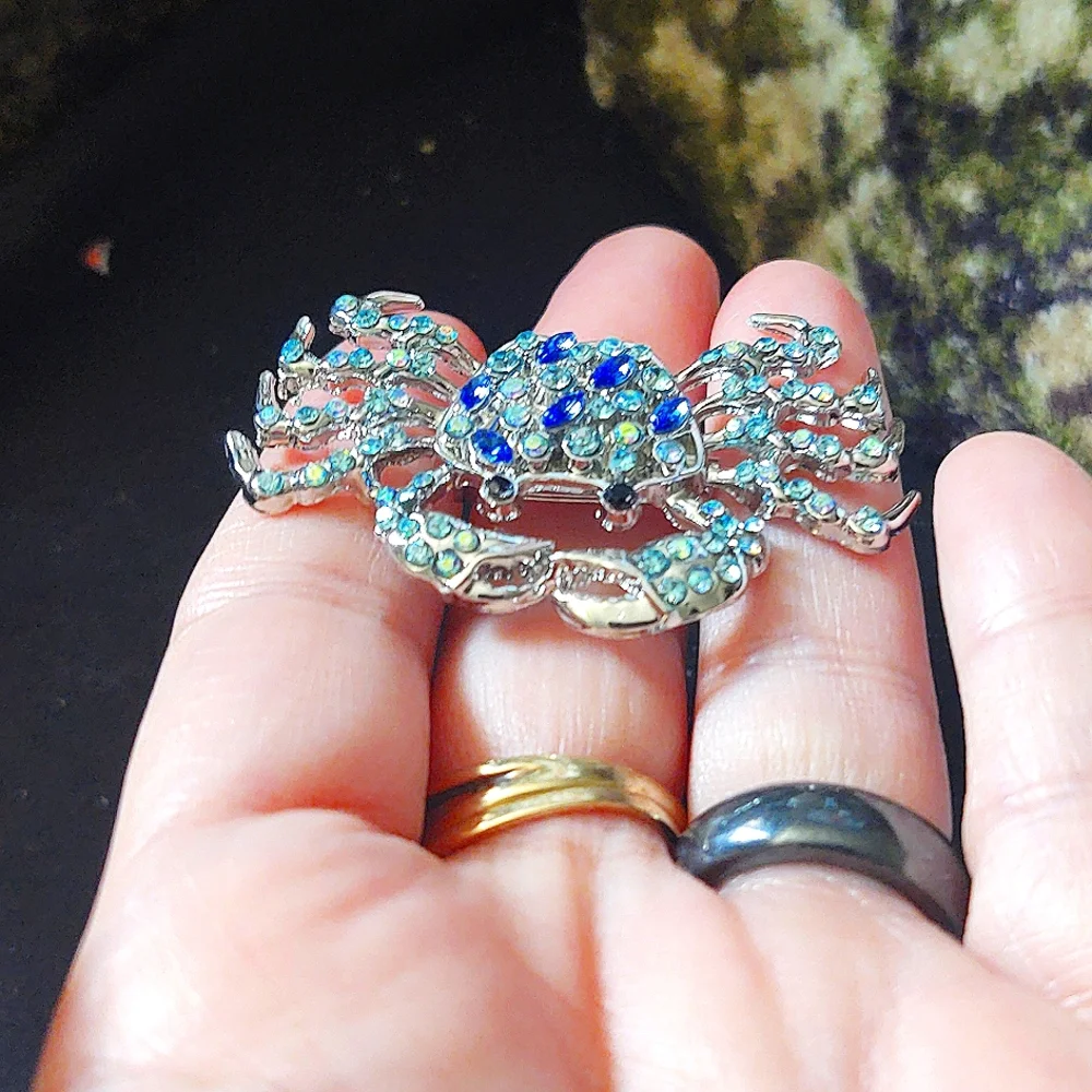 Elegant Silver and Blue Crab Brooch
